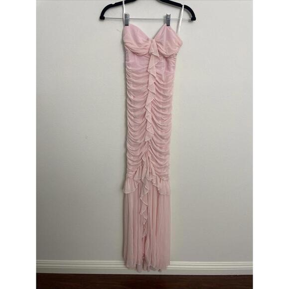 Revolve Majorelle Giules Strapless Gown Mesh Ruffle Ruched  Pink S $248 msrp NWT - Picture 4 of 9